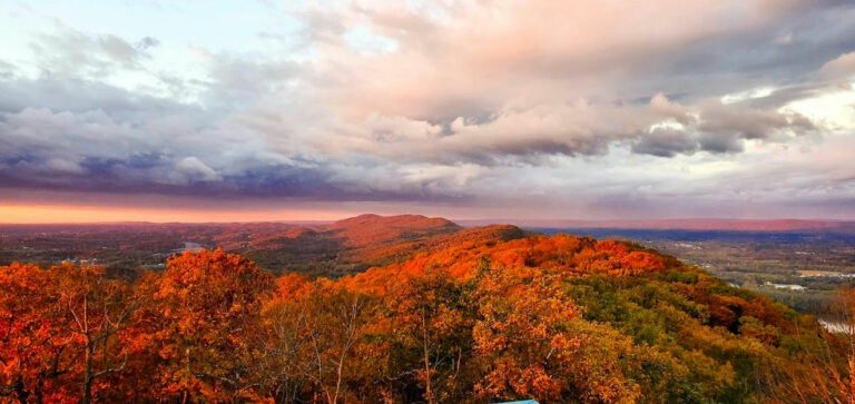 Mountain overlook at sunrise during the fall.